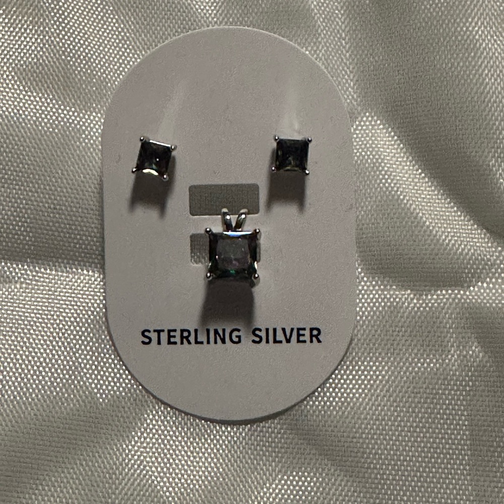 Sterling Silver Jewelry Set with Square Stones